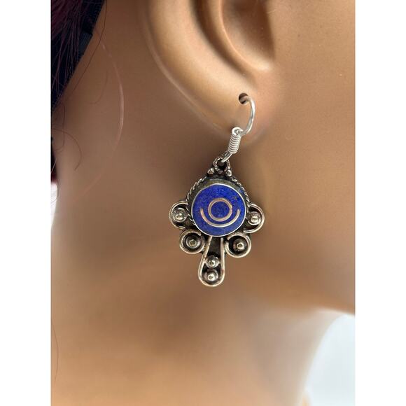 Blue Lapis Tibetan Silver Necklace Bracelet Earrings Set Boho Ethnic Jewelry - Picture 6 of 8